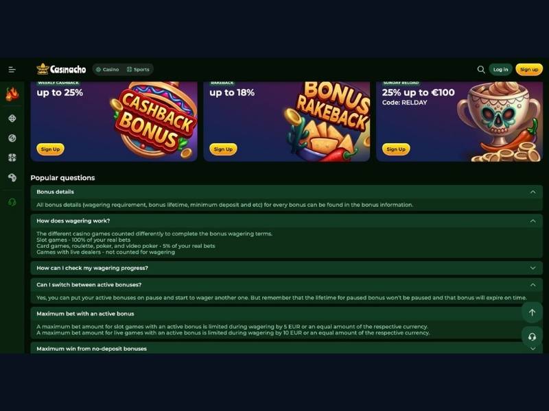 Bonus Casinacho Casino (Nacho Casino) per giocatori italiani: pacchetto benvenuto, cashback e come funzionano tutte le promozioni