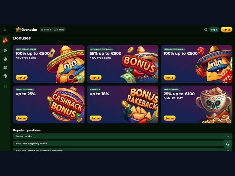 Catalogo giochi e metodi di pagamento di Casinacho Casino Nacho Casino per l'Italia